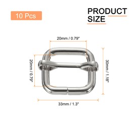 sourcing map Slide Buckle, 10Pcs 4/5" - Metal Tri-Glides Slide Adjuster with Movable Center Bar, Rectangle Belt Keeper for Bag Purse Straps Making Replacement (Silver)