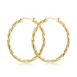 Yumay 9ct Gold Plated Large Twisted Hoop Earrings for Women and Gilrls(40MM).