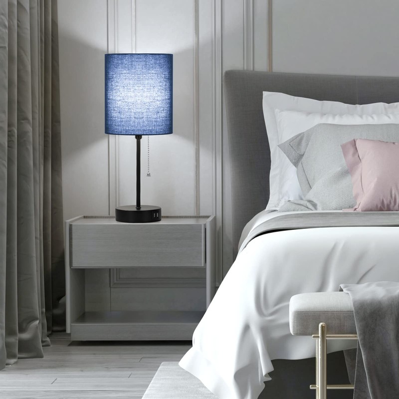 Table Lamps Set of 2 with USB Charging Ports, Blue