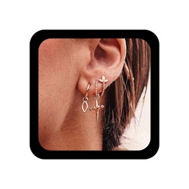 Inilbran Boho Cross Drop Earrings Gold Open Hoop Earrings Oval Drop Earrings Vintage Cross Huggie Hoop Earrings Set Jewelry for Women and Girls