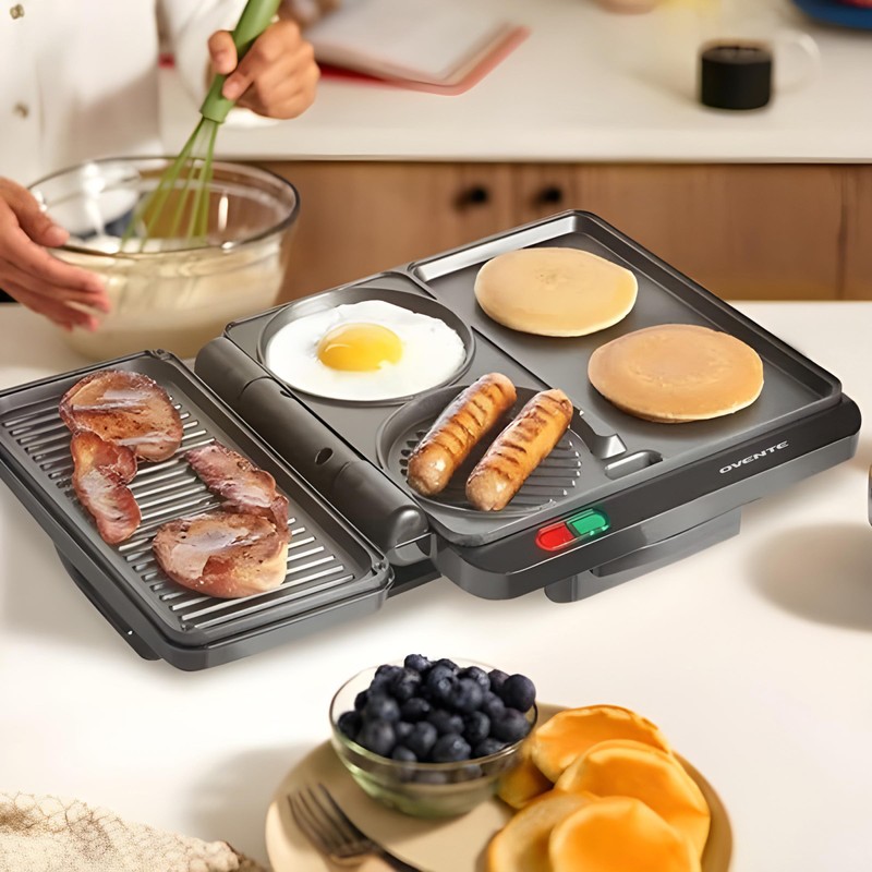 OVENTE Sandwich Maker and Hamburger Grill Machine with Non-Stick Griddle