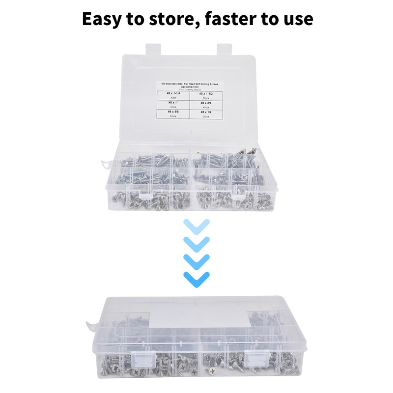 240Pcs Screws Boxed Stainless Steel Material Wear Resistant Corrosion Resistant