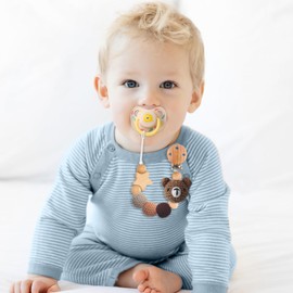 LSTRAGY Pacifier Clip, Cute Animal Pacifier Holder Clip for Boys and Girls, Most Pacifiers, Baby Teethers, Baby Shower and Baby Essentials(Bear)