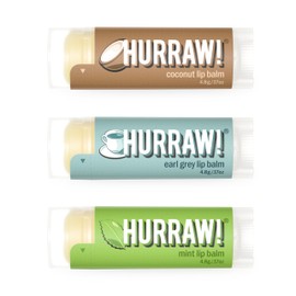 Hurraw Lip Balms 3-pack Mint, Earl Grey,  Coconut by Hurraw Balm                                                                                      