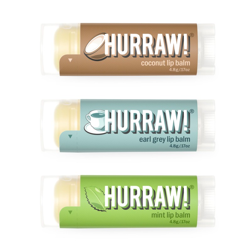 Hurraw Lip Balms 3-pack Mint, Earl Grey, Coconut by Hurraw