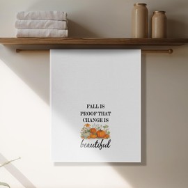 SereneHanctuary Fall Pumpkin Kitchen Towels, Rustic Autumn Pumpkin Dish Tea Towels, Fall is Proof That Change is Beautiful Decorative Hand Towel for Kitchen Bathroom, 16x24 Inch