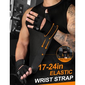 KUTOOK Rowing Gloves Fitness Calisthenics Gloves Strength Training Bodybuilding with Wrist Protection Training Gloves Men Women Shock Absorbing with Palm Pad for Crossfit Black XL