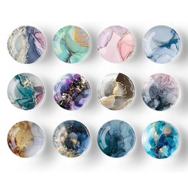 Glass Fridge Mangets,12Pcs Marble Texture Crystal Refrigerator Glass Magnets,Round Glass Fridge Decoration Suitable for Kitchen, Office Whiteboards, Cabinets