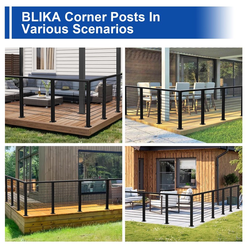 BLIKA 36" Cable Railing Corner Post(Post 35"x2"x2"), Flat Top Surface