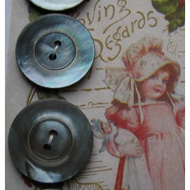 Set of 3 Vintage Smokey two hole 7/8" Mother Of Pearl  Buttons ~ New Old Stock