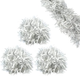 HOVUK® 3-Pack White/Silver Thick & Thin Tinsel Garland Christmas Decoration, Xmas Tree Decor (2M White-Silver Tinsels)