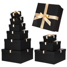 Chivertion 6 Pack Large Nesting Gift Boxes with Lid Ribbon 6 Size Square Gift Wrapping Stacking Boxes for First Day of School Birthday Wedding Bridal Baby Shower Party Decorative(Black)