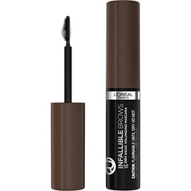 L'Oreal Paris Infallible Volumizing 24H Wear Máscara para cejas, maquillaje de cejas de larga duración para cejas 2 veces más completas, 4.0 castaño o
