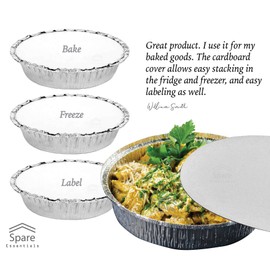 55 Pack - 7 Inch Round Aluminum Pans, with Cardboard Lids. Round Tins for Baking and Food Transport. Round Foil Pans. Tins Perfect for Quiche, Nachos, Pie and Pastries by Spare Essentials