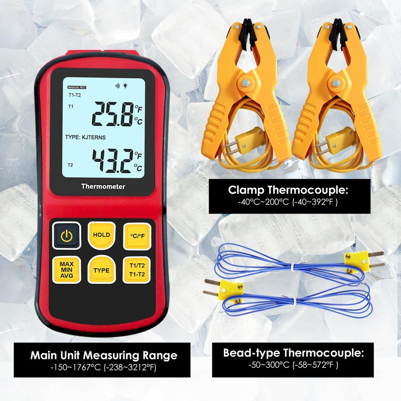 JuviPerpric Thermocouple Thermometer Digital K Type Thermometer,Dual Channel Thermocouple Tester(-238~3212℉)