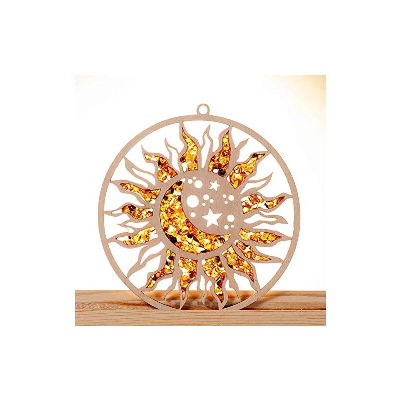 Raduly Suncatcher Amber Birch Wood Sun & Moon Cladding Window