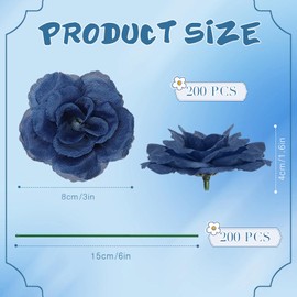 Yuxung 200 Pcs 3 Inch Artificial Flowers Fake Silk Rose Head Flower with Stem Emerald Flower Faux Rose and 6 Inch Stem for Wedding Bridal Bouquet Home Floral Decor DIY Centerpieces(Blue)