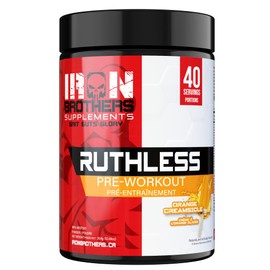 Iron Brothers Supplements Ruthless Pre workout Powder for Women & Men | Creatine-Free Nitric Oxide Booster | Energy & Focus | Natural Workout Supplement, Bulk Pre-Workout | 40 Servings (Orange Cream)
