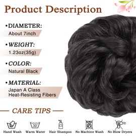 MORICA Messy Hair Bun Hair Scrunchies Extension Curly Wavy Messy Bun Hair Synthetic Chignon Hairpieces for Women(2#)