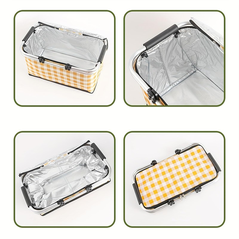 Insulated Cooler Bag-Folding Picnic Basket with Handle，Waterproof Lining - Collapsible