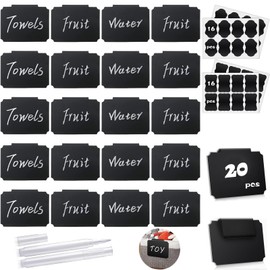 Basket Labels Clip on, Bin Clip Labels for Baskets and Storage 20 Black Removable Chalkboard Label Holders Clip with 32PCS Chalkboard Labels, 2 Chalk Pens - Lnichot (Black-36Pcs)