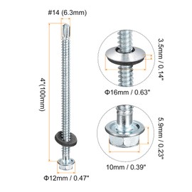 sourcing map #14 x 4" Self Drilling Screws with Rubber Washer, 25pcs Zinc Plated Steel Roofing Screws Hex Head Self Tapping Screws with EPDM Washer for Metal to Metal