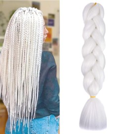 Braiding Hair White Braid Hair Extensions for Box Braids Hot Water Setting High Temperature Synthetic Fiber (60#-1Pack)