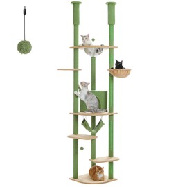 PEQULTI Floor to Ceiling Cat Tree 92.9’’-101.6’’ Height Adjustable Cat Tower Tall Kitty Climbing Play House with Scratching Posts, Cozy Condo, Perches and Large Hammock for Indoor Cats Green