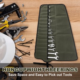 Canvas Tool Organizer Roll Up Bag, Wrench Roll Up Pouch, 15 Pockets for Metric & SAE Roll Up Tool Pouch, Portable Wrench Pouch for Mechanics, Durability Multifunctional Tool Wrap