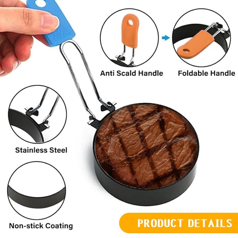 4-Pack Stainless Steel Egg Rings | Anti-Scald Folding Handle Egg