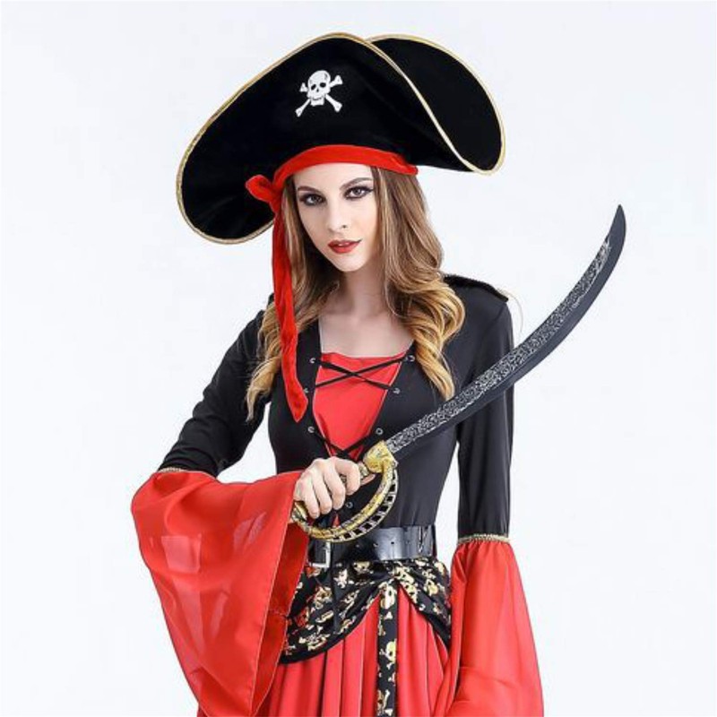D-Fokes 2 Pieces Pirate Hat Skull Print Pirate Captain Costume
