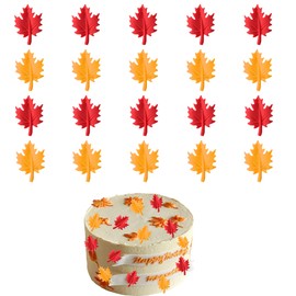20 PCS Fall Leaves Assorted Cupcake Toppers Picks Red Orange Maple Leaves Combination for Fall Harvest Thanksgiving Theme Baby Shower Kids Birthday Party Supplies (red)