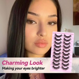 CINYOLA 10 Pairs Mink Lash Fluffy Wispy False Eyelashes, Cat Eye Lashes Extension Strips Charming Look, Volume D Curl Fake Lashes Pack