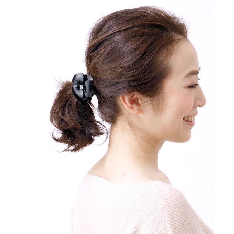 Vingtaine H7071-BK- Enamel Camellia Hair Elastic Elegant Flower Date Flower
