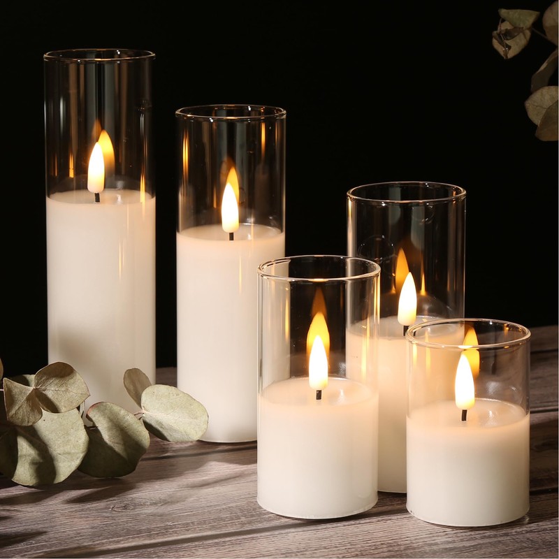 Girimax Slim Clear Glass Flameless Candles with Remote, Flickering Battery