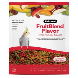 ZuPreem FruitBlend Bird Food, Bird Feed Pellets for Cockatiel, Lovebird, Quaker, Small Conure, Lorikeet, ZuPreem Core Nutrition with Natural Fruit, Cockatiel Food, Conure Feed, (Medium, 10 lb Bag)