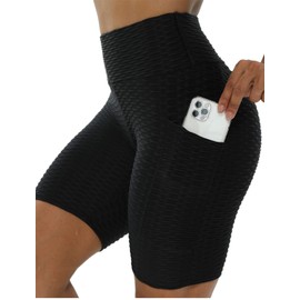 SEASUM Pantalones cortos de entrenamiento para mujer, con textura brasileña, pantalones cortos anticelulitis, levantamiento de glúteos, #3 Honeycomb Texture Biker-black, S