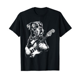 Funny Boxer Dog Playing Electric Guitar Rock Dog Dad T-Shirt for Men Women Girls Kids