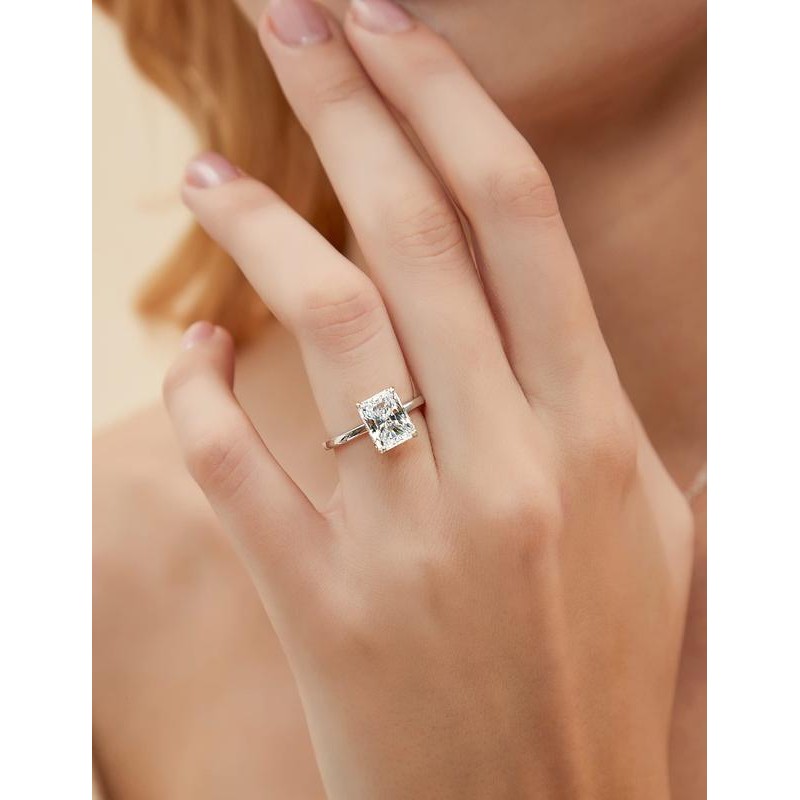 EAMTI 3CT 925 Sterling Silver Engagement Rings Radiant Cut Solitaire