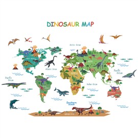 ANHUIB Groß Dinosaurier Weltkarte Wandtattoo Dino Wandsticker Dinosaurier Wandaufkleber für Junge Jungenzimmer Wandsticker Weltkarte Kinder Kinderzimmer Schlafzimmer Wanddeko Babyzimmer Wohnzimmer