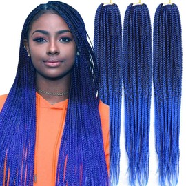 6 Packs/Lot (14/18/24/30) inch 1cm 20 Strands/Pack Thin 3X Box Braid Crochet Hair Extensionin Diameter 3X Synthetic Braid Hair Extensions Crochet Braids Hair Color (24inchs, T1B/blue)