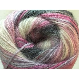 (1) 100 Gram Angora Active Sweet 'n Somber #57797 Pink, Lilac, Grey, White Sport Weight Yarn, 546 Yards