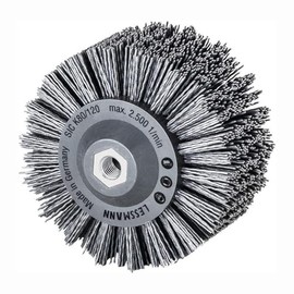 Lessmann Round Brush Punched Grey Diameter 140 mm (18 x 7 Rows, Attachment: M14, Thread Thickness 1.2 mm Sanding Bristles with Silicon Carbide Grain, Suitable for Woodworking for Large Surfaces)