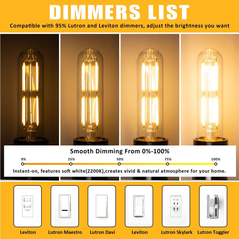 Dimmable T10 LED Tubular Light Bulb 6W 60W Equivalent Vintage