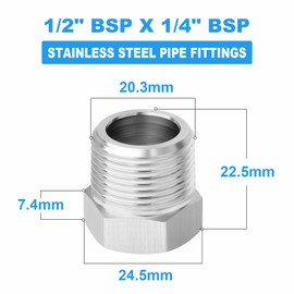 ERGAOBOY Pack of 5 304 Stainless Steel Reducing Sleeves, 1/2 Inch BSP Male Thread to 1/4 Inch BSP Female Thread, Reducing Adapter Converter