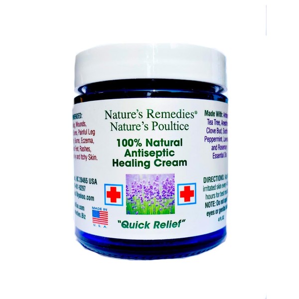 "100% Natural Antiseptic Healing Cream" Heals and Soothes Infected Skin, Bed Sores, Pressure Sores, Wounds, Painful Ulcers, Itching, Scrapes, Rashes, Cuts, Burns, Poison Ivy, Eczema, Psoriasis 4 ounce