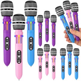 Resholder 12 Pcs K-pop Party Favors Microphone Multicolor Ballpoint Pens 0.7 mm 10-in-1 Colored Microphone Pens for Karaoke 80s 90s Theme Birthday Party Supplies