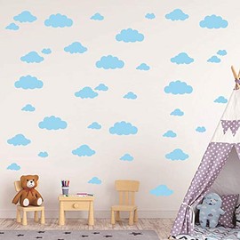 31 calcomanías de pared de nubes surtidas, tamaño mixto de 4 a 10 pulgadas, calcomanías de vinilo para guardería de bebés, recámara de niños o sala de juegos, mural extraíble con temática de cielo YYU