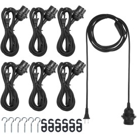 6 Pack Plug in Hanging Light Kit for Christmas E26/e27 Extension Hanging Lantern Pendant Light Lamp Cord Cable 12 ft Cord with On/Off Switch Lamp for Bedroom Living Room(Black)