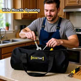 Suaetiai 14 Inch Small Tool Bags for Men, Wide Mouth Zipper Tool Storage Bag, Large Capacity Canvas Tool Tote Bag, Multi-Function Tool bag for Storage Wrenches, Screwdrivers, Repair Tools (Black)